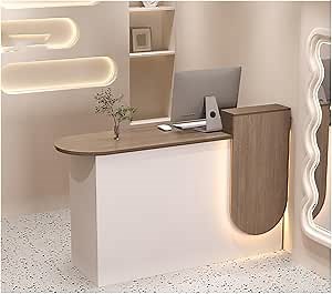 Modern Wooden Reception Desk With Counter - Lockable Drawers, Reception Desk, Front Desk Reception Counter, Salon Reception Desk Reception Counter For Store Hotel Office, Retail Checkout & Lobby(Gray,