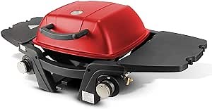 Portable Propane Grill, 12,000 BTU Outdoor Barbecue Grill Camping Grill with Two U-shaped Burners, Removable Side Table, Built-in Thermometer, for patios, parties, camping, family dinners