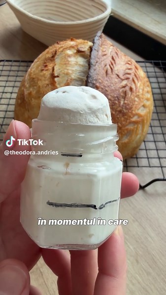 După acest filmuleț o să vezi maiaua cu alți ochi. Metoda cu borcănașul e un truc simplu care îți arată cât a crescut aluatul în timp. Iei o bucățică din aluatul pe care îl pregătești pentru pâine și o pui într-un borcan mic, transparent. Marchezi nivelul inițial și o lași să dospească în aceleași condiții ca aluatul principal. Așa poți urmări ușor cât a crescut: dacă și-a dublat sau triplat volumul, e semn că dospirea e aproape de final; dacă începe să se prăbușească, înseamnă că aluatul e supr