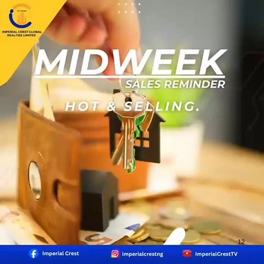 MID-WEEK PROPERTY DEALS The week just got brighter! At Imperial Crest Global Realties Limited, we’re excited to roll out our exclusive Mid-Week Sale designed to bring you closer to the property of your dreams mat unbeatable prices available only from Wednesday to Friday! Whether you’re investing, building, or securing a home for your family, this is the perfect time to take advantage of premium offers across our carefully curated estates. ✔️ Special discounts on select residential and commercial