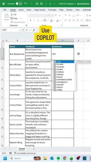 COPILOT Feedback in Excel‼️ #excel