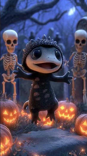 Dancing Gecko and Skeletons at Spooky Graveyard 🎃 | Cute Halloween Animation