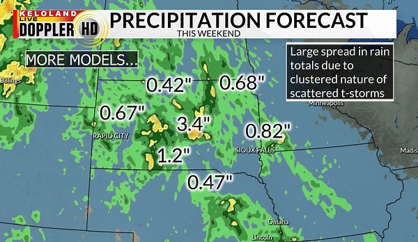 Areas of showers and thunderstorms this weekend in KELOLAND