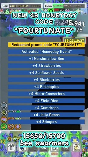 NEW 4B HONEYDAY CODE BSS #beeswarmsimulator #bss #code #roblox #gaming