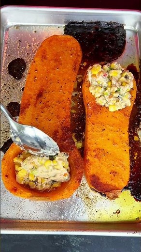 Creamy Jalapeno Cornbread Crunch Stuffed Butternut Squash