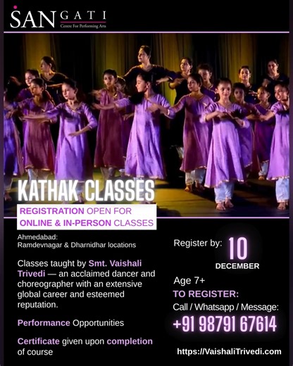37 reactions · 4 comments | Admissions are open for Online & In-Person classes now until 10th December 2025. Beginners, Intermediate and Advanced students welcome. On-line advanced only. Call / Message or Whatsapp 98791 67614 to register. | Sangati Centre For Performing Arts | Facebook