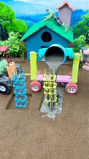 😱 DIY Mini Tractor Making Concrete Pillar | Real Working Construction Setup 🚜 #shorts