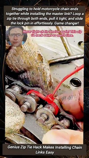 Genius Zip Tie Hack Makes Installing Chain Links Easy #MotorcycleHack #GarageTricks