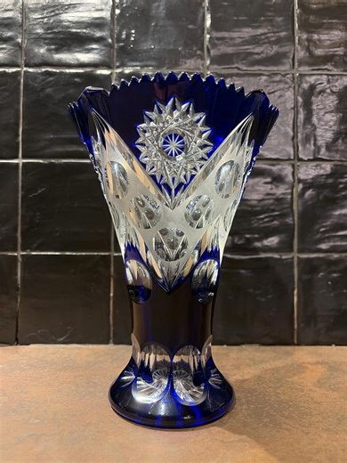 Vintage Bohemian Cut Crystal Vase – Cobalt Blue Overlay – Hand Cut Lead Crystal – 21 Cm – Mid Century Glass - Etsy