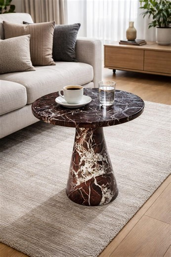 Coffee Table :luxury Red Marble Side Table – Handmade Modern Pedestal Accent Table – Stone Coffee Table - Minimalist Living Room Decor - Etsy
