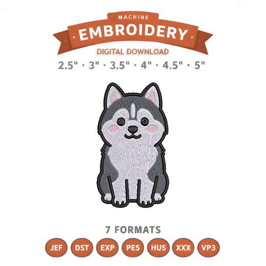 Husky Dog Embroidery Design File | Digital Download | 6 Sizes & 7 Formats Included - Etsy
