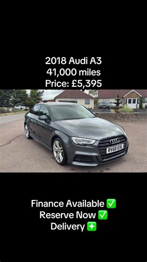 2018 Audi A3 1.5 TFSI CoD 35 S line S Tronic Euro 6 (s/s) 4dr Price: £5,395 Overview Lower mileage Lowest 25% Mileage 41,000 miles Registration 2018 (68 reg) Fuel type Petrol Body type Saloon Engine 1.5L Gearbox Automatic Doors 4 Seats 5 Emission class Euro 6 Body colour Grey CO₂ emissions 113g/km Insurance group 26E Tax per year £200* Description MOT expires 24/1/27, Service History, HPI clear This 2018 Audi A3 TFSI S line is a well-maintained example of a popular hatchback, having covered only
