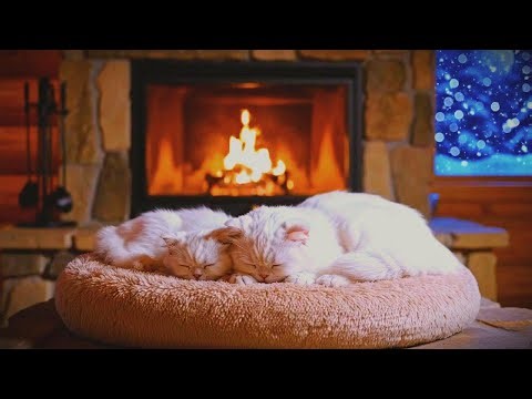 🐱 Pure Comfort Cat Purring Sleep Sounds Cozy Fireplace Room for Better Sleep 💤