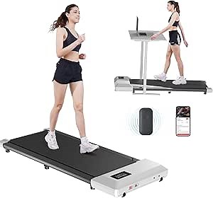 MJWW Walking Pad Treadmill, 2.5HP Low Noise Under Desk Treadmill 2 in 1, Treadmill for Home and Office with Remote Control, 300lbs Weight Capacity (Whtie), White