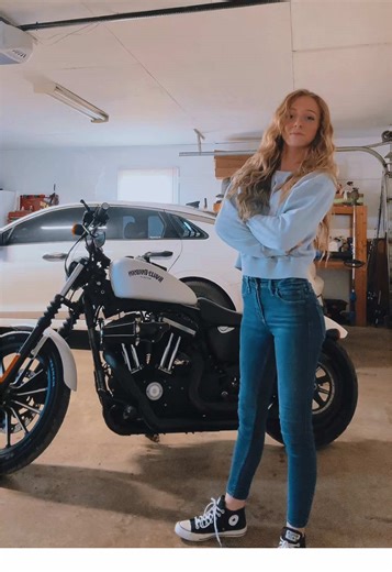 Small Girl Rides a Harley Davidson Bike
