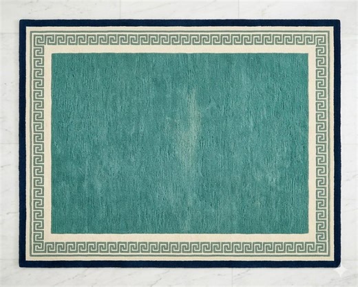 Hand-tufted Greek Key Border Rug - Classic Neoclassical Area Rug - Teal & Navy Blue Textured Rug - Etsy
