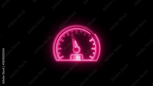 Speedometer Icon Animation with Glowing Lines on Black Background