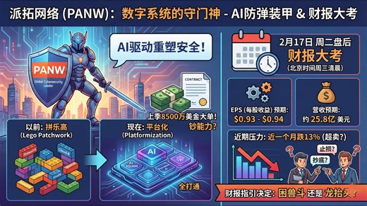 既然聊完了给 AI “喂电”的 DTE，咱们赶紧来看看守护这套数字系统的“守门神”——派拓网络 ，Palo Alto Networks, 代码：PANW。