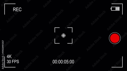 Video camera recorder screen overlay on a transparent background, Ideal for video editing, cinematic overlay.