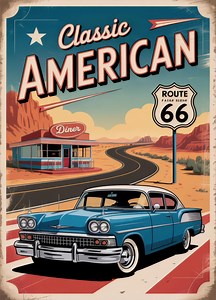 Classic American Route 66 Car Poster - Digital Art (8K) - Etsy