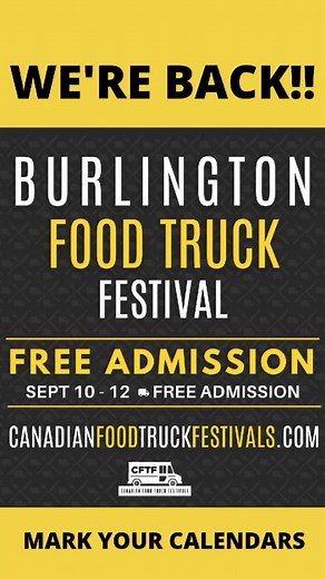 Burlington Food Truck Festival is back!!Join us at Spencer Smith Park from September 10-12 for delicious food, refreshing drinks, amazing entertainment and more!#burlingtonfoodtruckfestival #canadianfoodtruckfestival #torontofoodtruckfestival #foodies #foodtruckfestival #foodto
