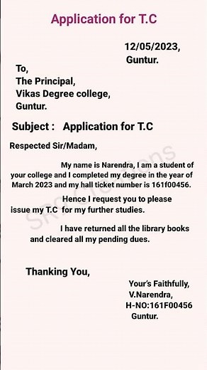 Application for T.C || application for school or college leaving certificate #tc #leavingcertificate
