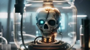 zombie head in a chemical laboratory