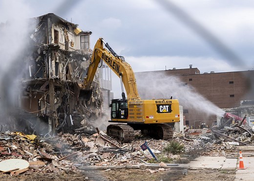 See demolition begin of main Hackley Hospital towers