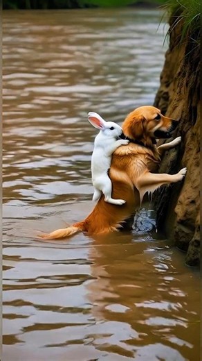 Mother Golden Retriever Risks Her Life to Save a Rabbit 🐶🐇#animalrescue #shorts #goldenretriever