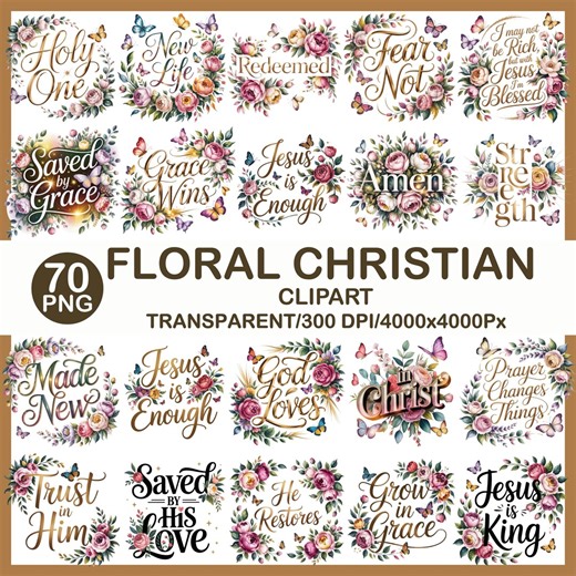 Floral Christian Clipart Bundle, Watercolor Faith Quotes (PNG Digital Download) - Etsy