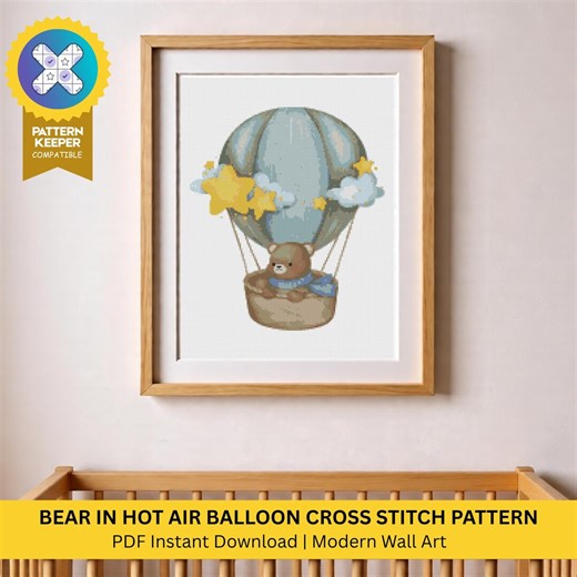 Bear in Hot Air Balloon Cross Stitch Pattern PDF | Cute Nursery Wall Art | Baby Room Cross Stitch | Pattern Keeper Compatible - Etsy Australia