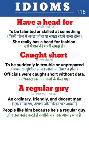 6.9K views · 58 reactions | English IDIOMS with meaning and pronunciation and examples in English and Hindi #education #learn #vocabulary #learning #speakenglish #learnenglish #englishlearning #englishteacher #englishwithadilsir | English with Aadil sir | Facebook
