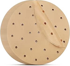 Beasea Air Fryer Parchment Paper 8 Inch, 200pcs Unbleached Fryer Disposable Paper Liners Round Air Fryer Filter Paper Perforated Parchment Paper Bamboo Steamer Papers for Air Fryer and Steaming Basket