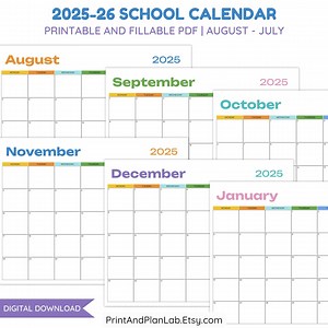 2025-2026 Monthly School Calendar Printable: Editable Fields, PDF Download, Letter / A4 Sizes - Etsy Australia