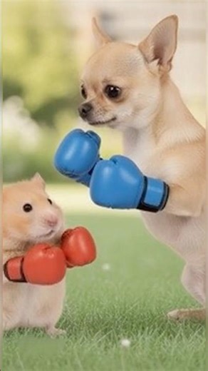 Fun cute hamster and chihuahua boxing showdown
