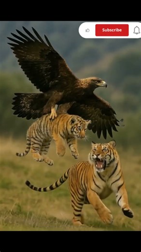 :🔥 "The Seizing Moment: Tiger Cub in the Clutches of the Sky Hunter".