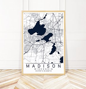 Madison Map Art - Map of Madison Wisconsin - City Art - City Map - City Print - Wall Map - Customize With Any Color - Wayfinder Creative - Etsy