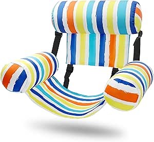 Pool Chair Float Adult Inflatable Floating Chair Fabric Covered Water Float Seats Adjustable Pool Hammock Blow up Swimming Noodle Lounge for Party Play Summer Water Fun (Yellow,Blue)