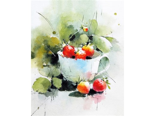 Strawberry Watercolor Print Barry Painting Kitchen Wall Art Fruit Still Life Cottagecore Decor - Etsy