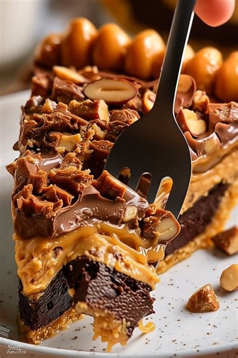 This pie features a buttery shortbread crust, a rich chocolate fudge layer, and a creamy peanut butter mousse, all topped with caramel, almonds, and candy. Pure decadence! 🍫🥜 #ChocolatePeanutButterPie #PeanutButterPie #LayeredDessert #FudgePie #NoBakeFilling #DessertRecipe #DecadentDessert #PieRecipe #HomemadePie #ChocolateLovers #SweetTreats #Indulgent #Foodie #Delicious | Recipes all time