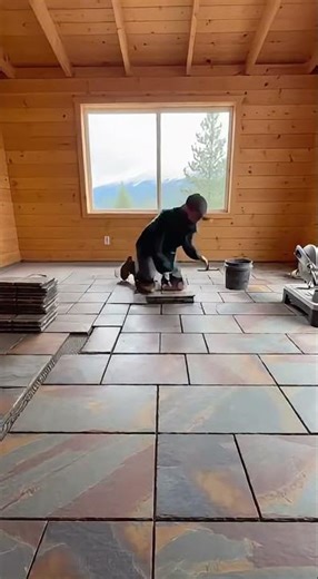 Slate Stone Tile Floor ASMR Installation #shortsfeed