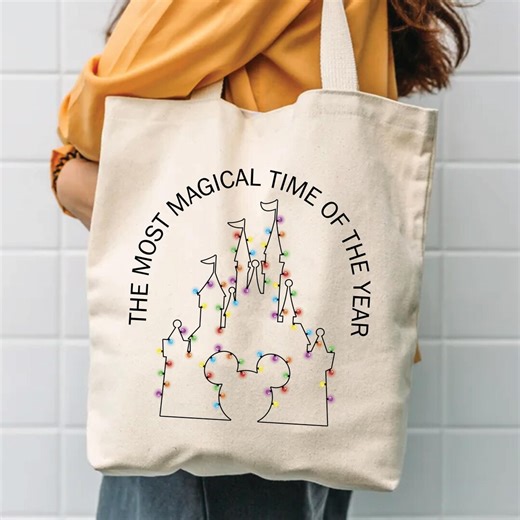 Holiday Mickey Mouse Tote Bag: Cotton Canvas, 15x16 Inches - Etsy