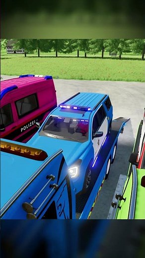 TRANSPORTING AND PARKING POLICE CARS, AUDI, JEEP, DACIA, FORD, COLORFUL VEHICLES ON MAN TRUCKS. FS22
