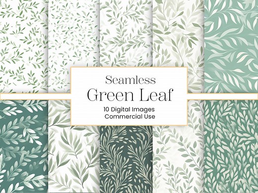 Sage Green Leaf Pattern: Botanical Seamless Backgrounds (10 JPG Digital Files) - Etsy