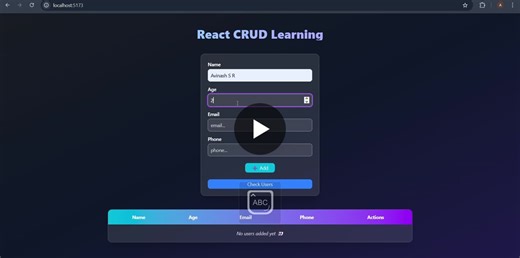 #reactjs #crud #javascript #tailwindcss #webdevelopment #learningjourney #frontenddevelopment #reacthooks #usestate #linkedinlearning #practiceprojects | Avinash S R