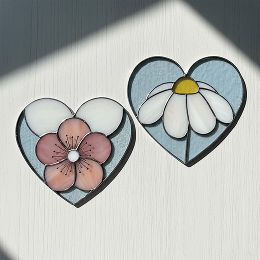 Floral Heart Stained Glass Pattern: Sakura, Daisy Suncatcher (PDF & JPEG) - Etsy