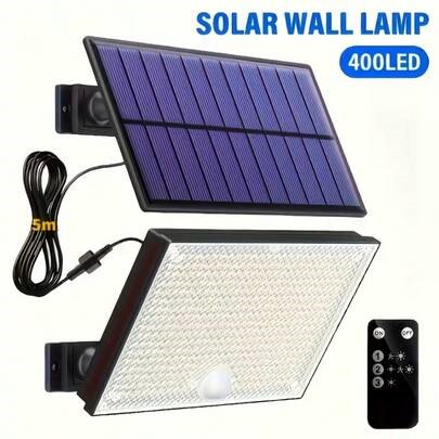 400 luces solares LED con sensor de movimiento, luz de inundación solar LED blanco frío, luz de calle solar de alta luminosidad, panel solar grande, fácil instalación, súper brillante, encendido/apagado automático, adecuado para porche, patio, garaje, cerca, camino, pared | SHEIN