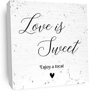 Love is Sweet Enjoy a Treat Romantic Wooden Sign with Wedding for Women Man, 5x5 inch