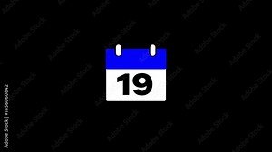 19 date calendar icon Animation with transparent background Flat calendar icon monthly, important date, meting date, Simple calendar with date concept background.