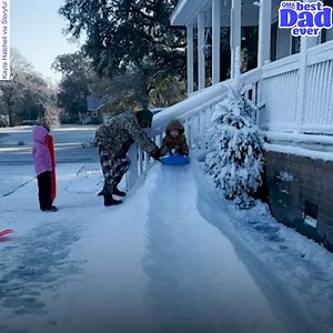 This dad uses his snowmaking machine to make an epic sledding ramp for his kids! https://gma.abc/3Ls1y1V | Good Morning America